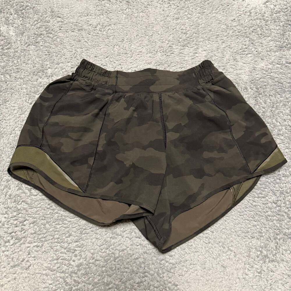 Lululemon Limitless Shorts Womens 4 Green Hotty Hot Running Camo Lined W7BKZT